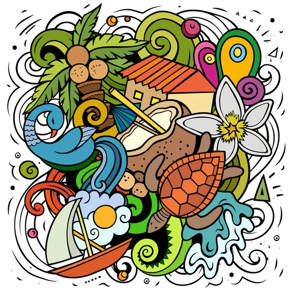 斯里兰卡卡通栅格涂鸦插图 色彩斑斓的详细构图 有许多异国情调的岛屿物体和符号 — 图库照片