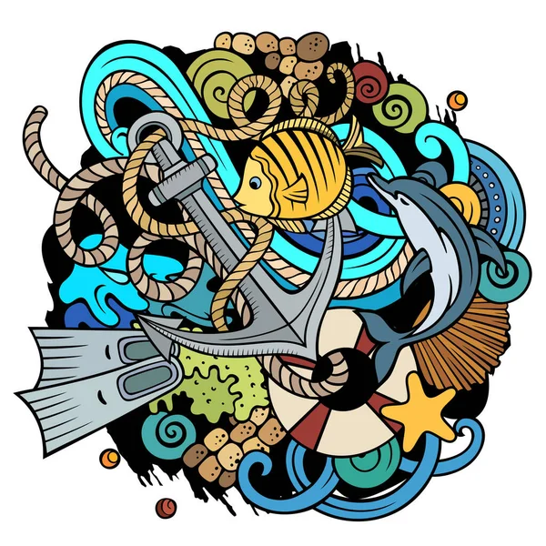 Mergulho Desenho Animado Raster Doodles Ilustração Elementos Esportes Aquáticos Objetos — Fotografia de Stock