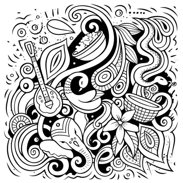 India Cartoon Raster Doodle Illustratie Line Art Gedetailleerde Samenstelling Met — Stockfoto