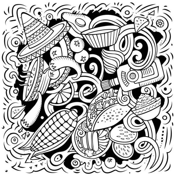 Mexican Food Hand Drawn Raster Doodles Illustration Cuisine Poster Design — Stock Photo, Image