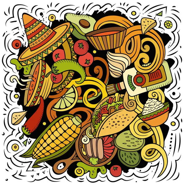 Мексиканская Еда Рисовала Растровые Каракули Вручную Дизайн Постера Кухни Элементы — стоковое фото
