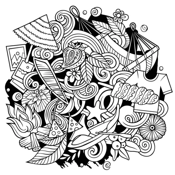 Sommar Tecknad Raster Doodles Illustration Sommartid Design Säsong Element Och — Stockfoto