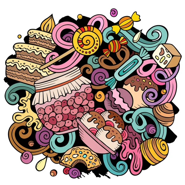 Illustration Gribouillis Nourriture Sucrée Desserts Éléments Objets Fond Bande Dessinée — Photo