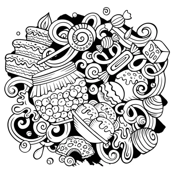 Doce Comida Raster Doodles Ilustração Sobremesas Elementos Objetos Desenhos Animados — Fotografia de Stock
