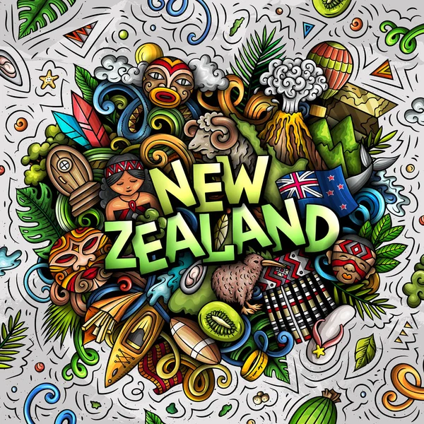 뉴질랜드 손으로 재미있는 디자인이죠 창조적 래스터 세아니아 나라의 요소들 사물들로 — 스톡 사진