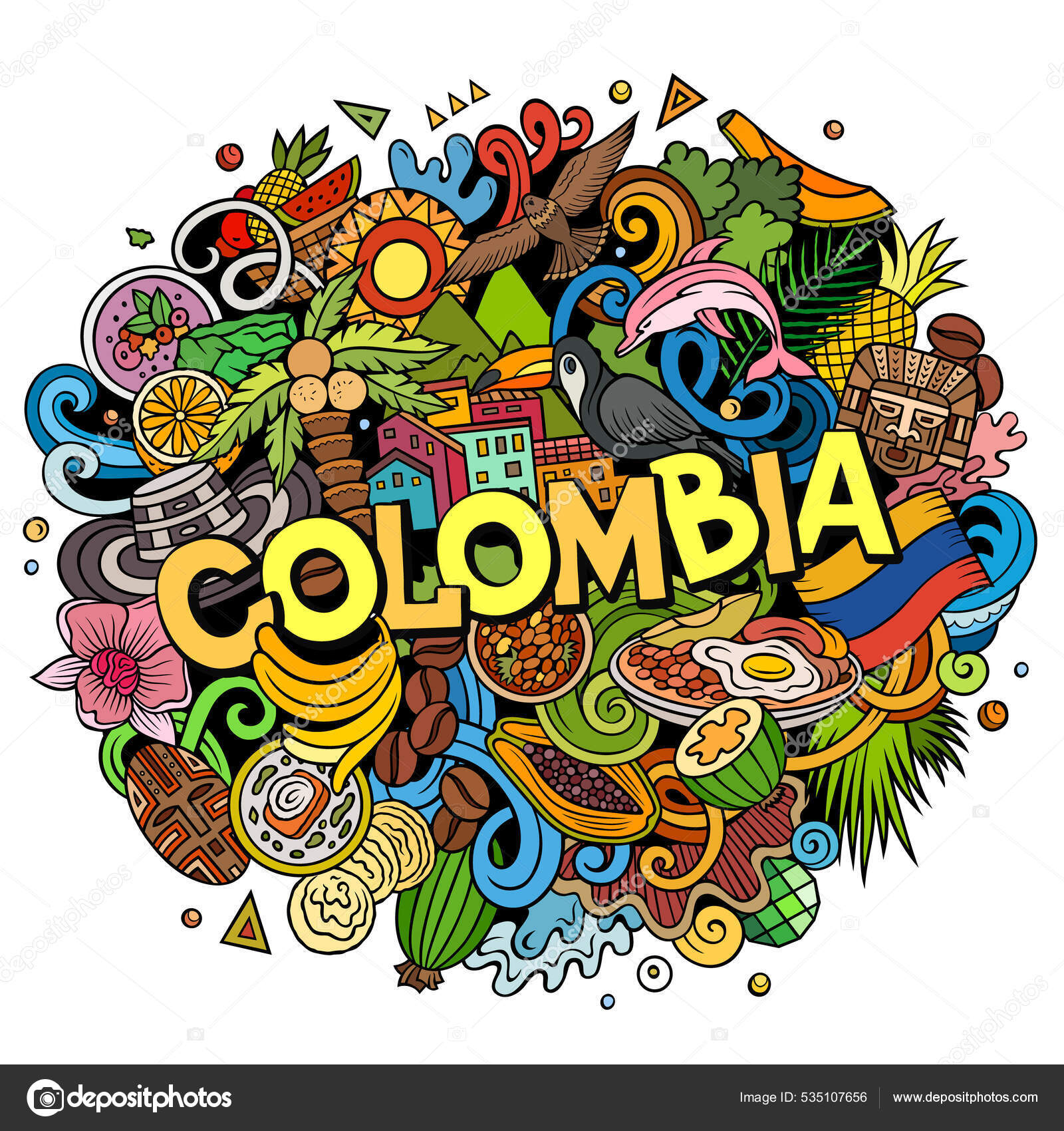 Colombia Hand Drawn Cartoon Doodle Illustration Funny Colombian Design  Creative Stock Photo by ©3dsparrow 535107656