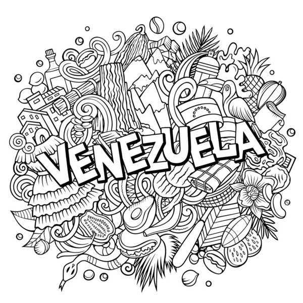 Venezuela Disegnato Mano Fumetto Doodle Illustrazione Divertente Design Locale Sfondo — Foto Stock