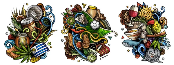Уругвайский Мультфильм Растрового Дизайна Красочные Подробные Композиции Большим Количеством Традиционных — стоковое фото