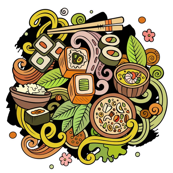 Cartoon Raster Doodles Japan Food Illustration Colorful Detailed Lots Objects — Stock Photo, Image