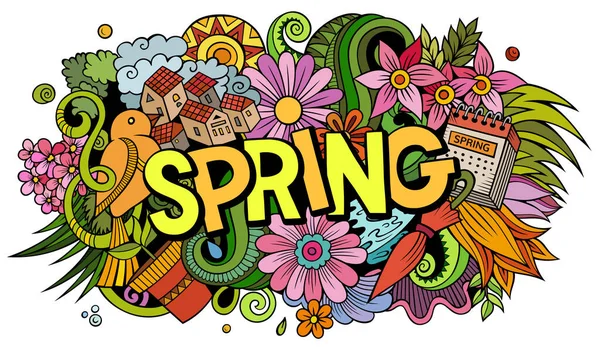 Frühling Handgezeichnete Cartoon Doodles Illustration Lustiges Saisonales Design Kreative Kunst — Stockvektor