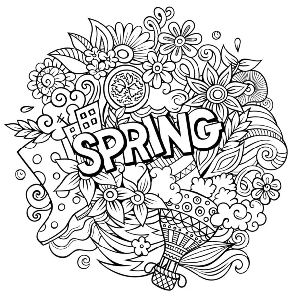 Весняна Рука Намальована Ілюстрація Мультяшних Каракулів Веселий Сезонний Дизайн Творче — стоковий вектор
