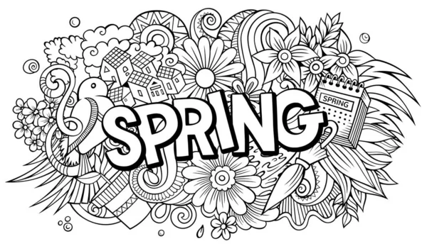 Primavera Mão Desenhada Desenho Animado Doodles Ilustração Design Sazonal Engraçado — Vetor de Stock