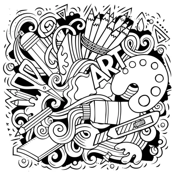 アーティスト漫画のドアイラスト 面白いアートデザイン 創造的なベクトルの背景 芸術的要素と対象 線画構成 — ストックベクタ