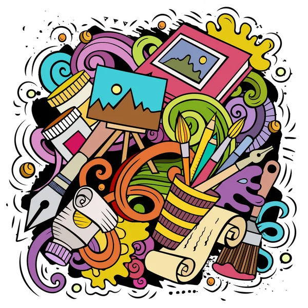 Artist Cartoon Doodle Illustration Funny Art Design Creative Vector Background —  Vetores de Stock