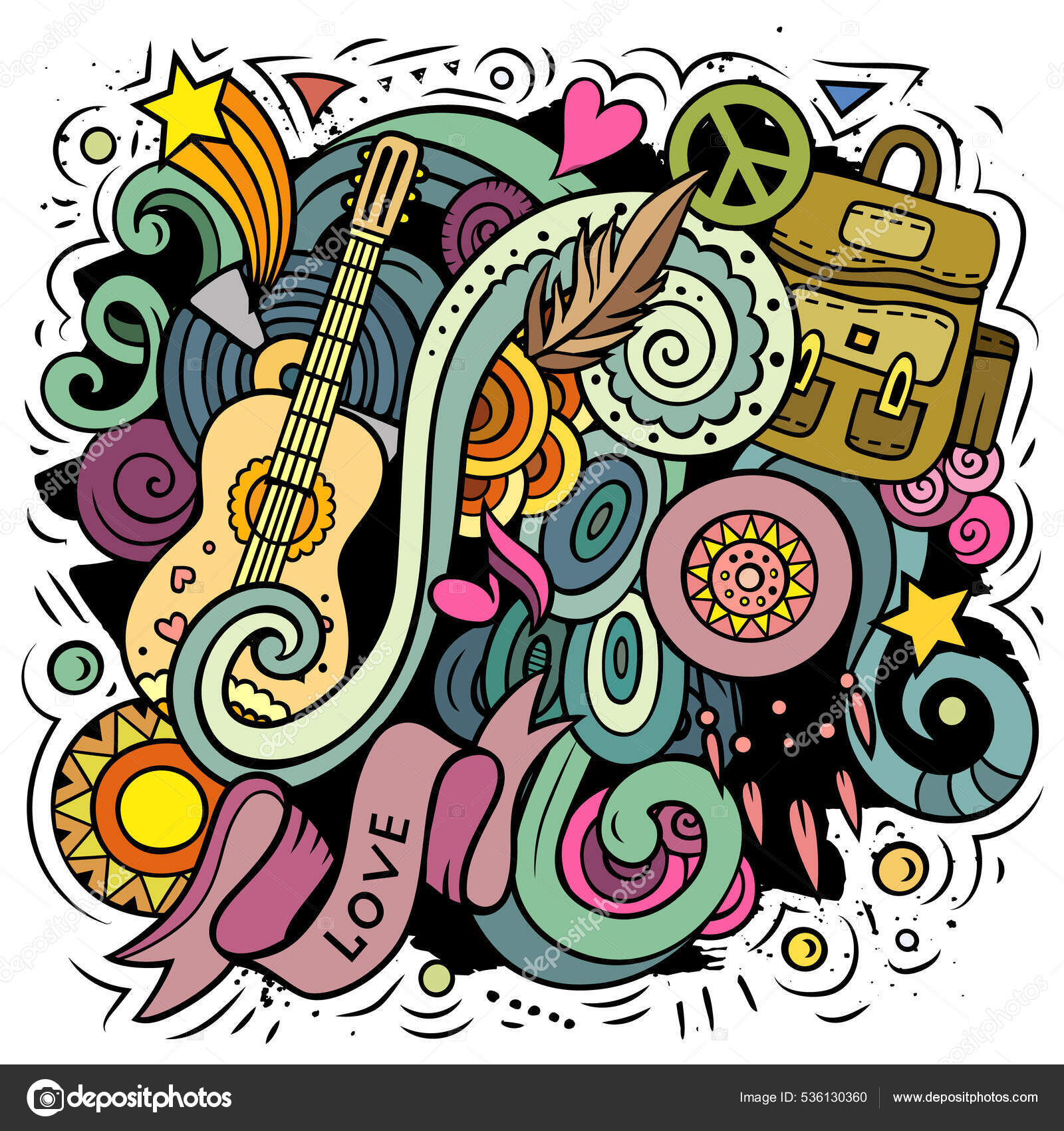 Hippie Vetor Doodles Ilustração Design Hippy Jovens Elementos Objetos  Desenhos Vetor de ©3dsparrow 536130360, image size:1600x1700