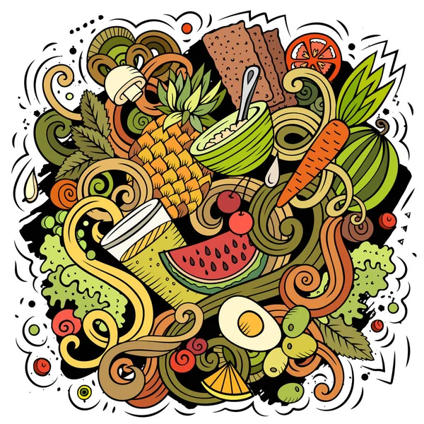 Desenhos Animados Vetor Doodles Dieta Ilustração Alimentar Colorido Detalhado Com —  Vetores de Stock