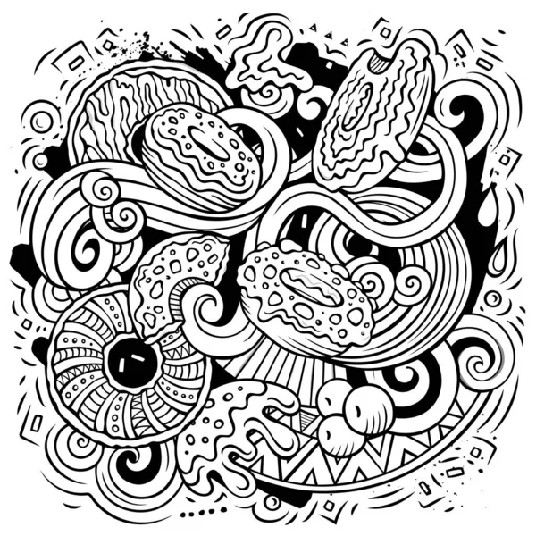 Палички Векторні Каракулі Ілюстрації Дизайн Плаката Солодощів Елементи Пончика Предмети — стоковий вектор