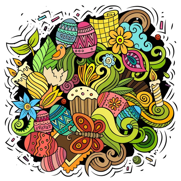 Feliz Pascua Vector Garabatos Ilustración Elementos Vacaciones Objetos Fondo Dibujos — Archivo Imágenes Vectoriales