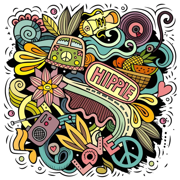 Hippie Vektor Doodles Illustration Hippes Design Jugendliche Elemente Und Objekte — Stockvektor