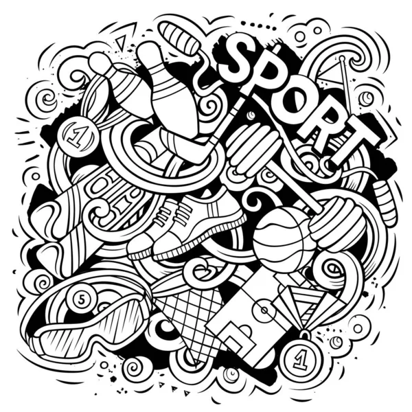 Sport Kreskówki Doodle Ilustracji Śmieszne Twórcze Podłoże Wektorowe Elementy Obiekty — Wektor stockowy