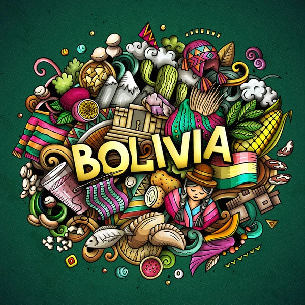 Bolivia Disegnato Mano Fumetto Scarabocchio Illustrazione Divertente Design Boliviano Sfondo — Foto Stock