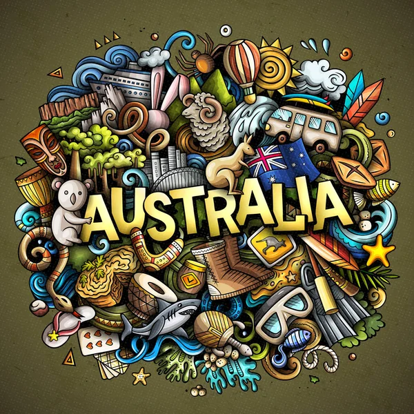 Austrália Desenhado Mão Desenho Animado Doodle Ilustração Design Australiano Engraçado — Fotografia de Stock