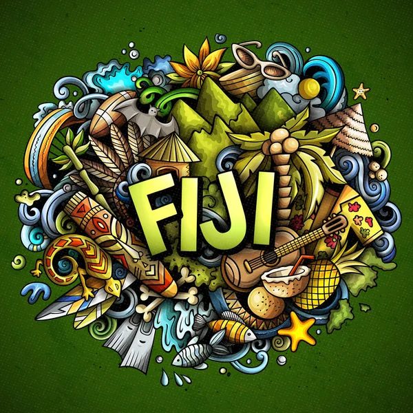 Fiji Hand Getekend Cartoon Doodles Illustratie Grappig Reisontwerp Creatieve Kunst — Stockfoto