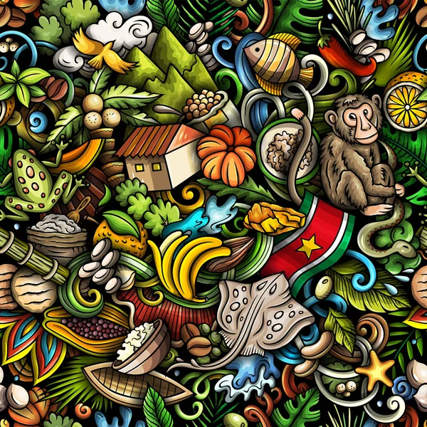 Cartoon Doodles Suriname Seamless Pattern Backdrop Latin American Culture Symbols — Stock Photo, Image