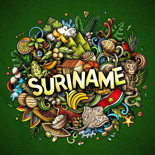 Suriname Handgezeichnete Zeichentrickkritzelillustration Lustiges Lokales Design Kreativer Raster Hintergrund Handgeschriebener — Stockfoto