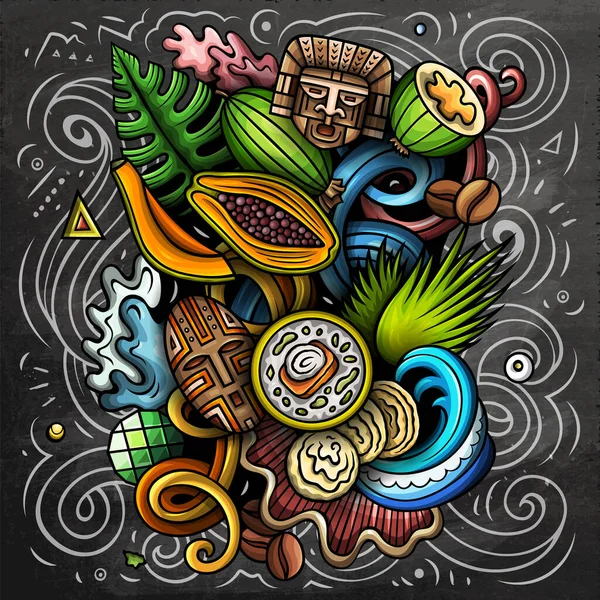 Colombia Cartoon Raster Doodle Chalkboard Illustration Colorful Detailed Composition Lot — Stockfoto
