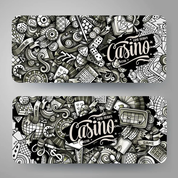 Casino Vektor Handritade Doodle Banners Design Enfärgad Tecknad Bakgrund Spel — Stock vektor