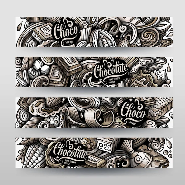 Chocolate Vector Hand Drawn Doodle Banners Design Monochrome Cartoon Background — Stock Vector