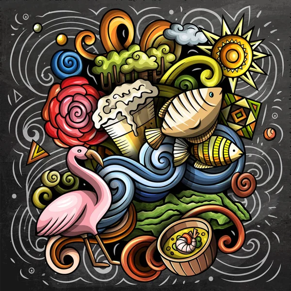 Équateur Dessin Animé Raster Doodle Tableau Illustration Composition Détaillée Colorée — Photo