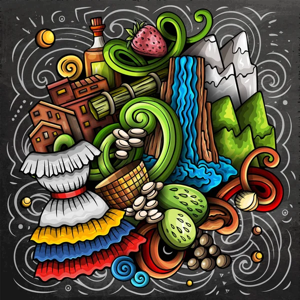 Venezuela Cartoon Raster Doodle Chalkboard Illustration Colorful Detailed Composition Lot — Stockfoto