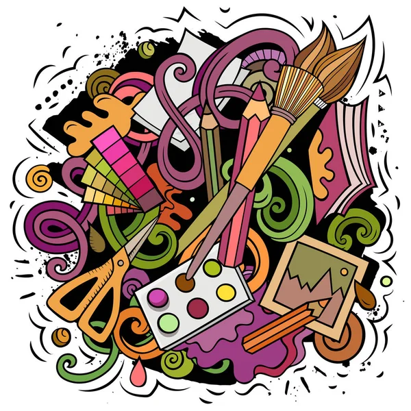 Illustration de gribouillis vectoriels d'art. Artiste éléments et objets fond de bande dessinée. — Image vectorielle