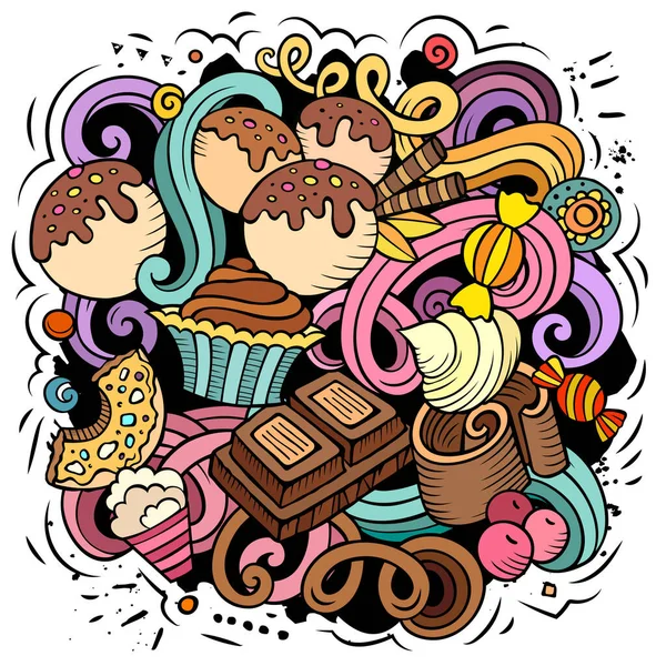 Sweet food vector doodles illustratie. — Stockvector