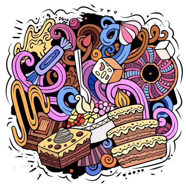 Doce alimento vetor doodles ilustração. — Vetor de Stock