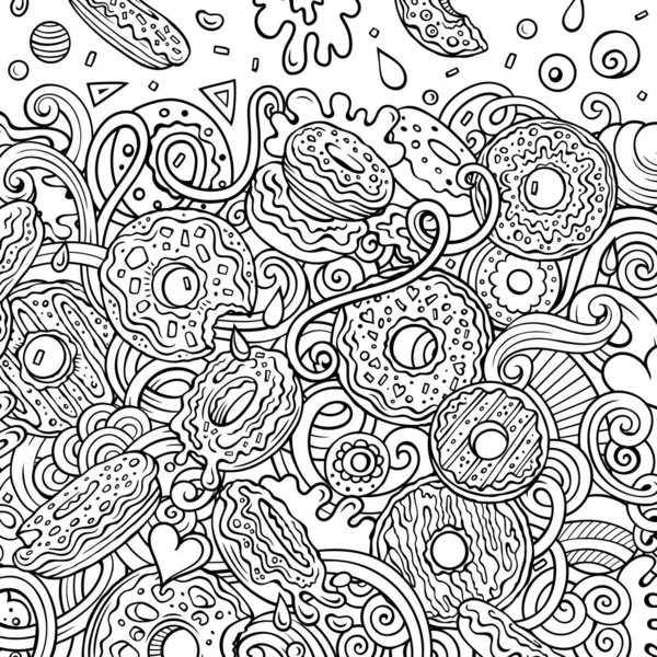 Ντόνατς Χέρι Που Διανυσματικά Doodles Εικόνα Σουίτς Σχεδιασμός Κάρτας Πλαισίου — Διανυσματικό Αρχείο