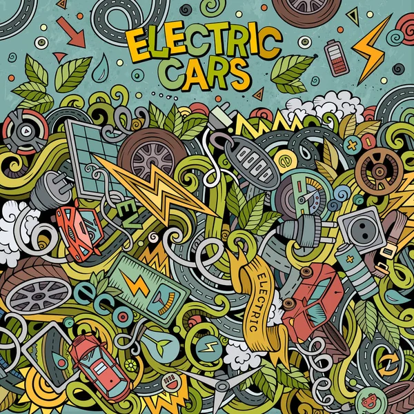 Cartoon Cute Bazgroły Elektryczne Pojazdu Karty Ramki Kolorowe Szczegóły Dużą — Wektor stockowy