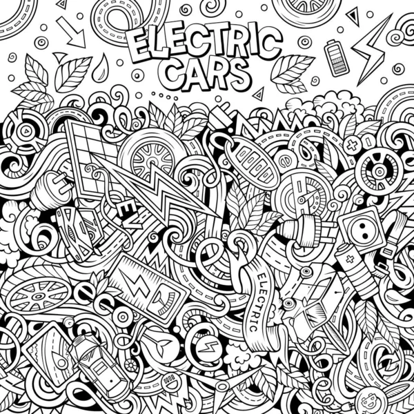Γελοιογραφία Χαριτωμένο Doodles Ηλεκτρική Κάρτα Πλαίσιο Του Οχήματος Γραμμή Τέχνη — Διανυσματικό Αρχείο