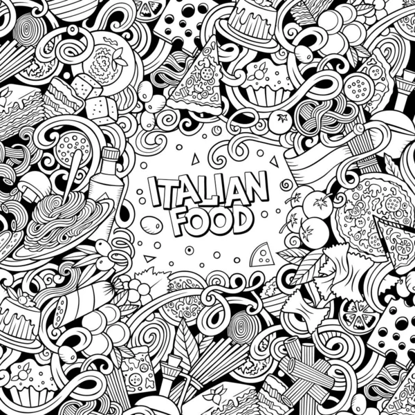 Desenhos Animados Vetor Doodles Quadro Comida Italiana Esboçado Detalhado Com —  Vetores de Stock