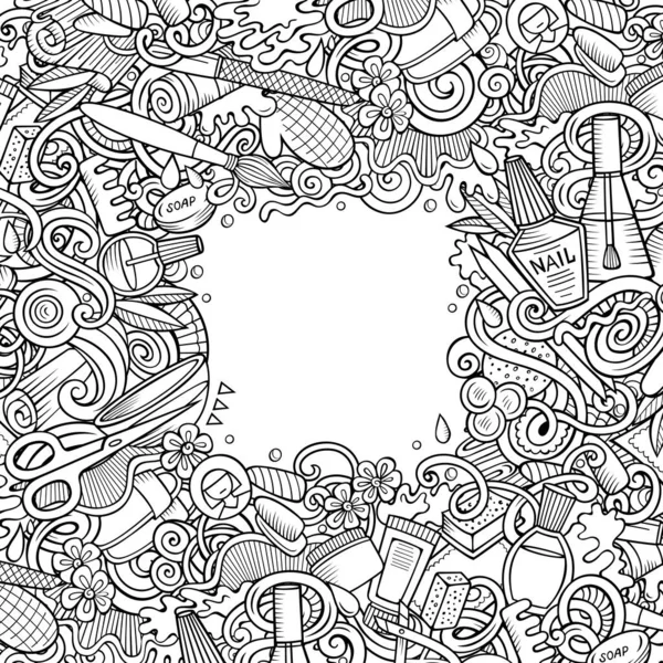 Nagelsalon Hand Getekend Vector Doodles Illustratie Manicure Frame Kaart Ontwerp — Stockvector