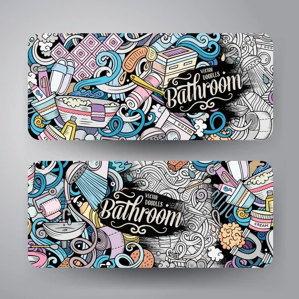 Cuarto Baño Dibujado Mano Doodle Banners Conjunto Folletos Detallados Dibujos — Archivo Imágenes Vectoriales