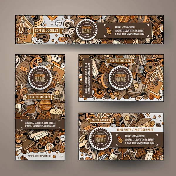 Corporate Identity Vektor Vorlagen Set Design Mit Doodles Handgezeichnet Coffee — Stockvektor