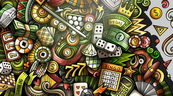 Casino handgezeichnetes Doodle Banner. Cartoon Raster detaillierter Flyer. — Stockfoto