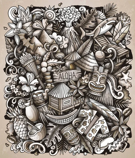 การ์ตูนฮาวาย raster doodles ภาพประกอบ . — ภาพถ่ายสต็อก