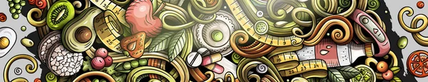 Dieta Comida Mão Desenhada Doodle Banner Folheto Detalhado Dos Desenhos — Fotografia de Stock