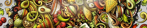 Мексиканські Продовольчі Руки Витягнули Банер Каракулів Картун Детальний Літун Мексиканська — стокове фото