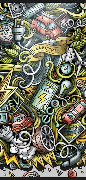 Carros Elétricos Mão Desenhada Doodle Banner Folheto Detalhado Dos Desenhos — Fotografia de Stock