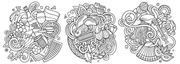 Argentina Tecknad Raster Doodle Design Set Sketchiga Detaljerade Kompositioner Med — Stockfoto